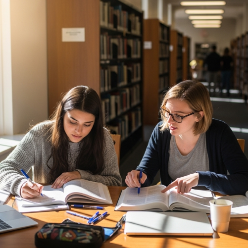 Woman studying in library