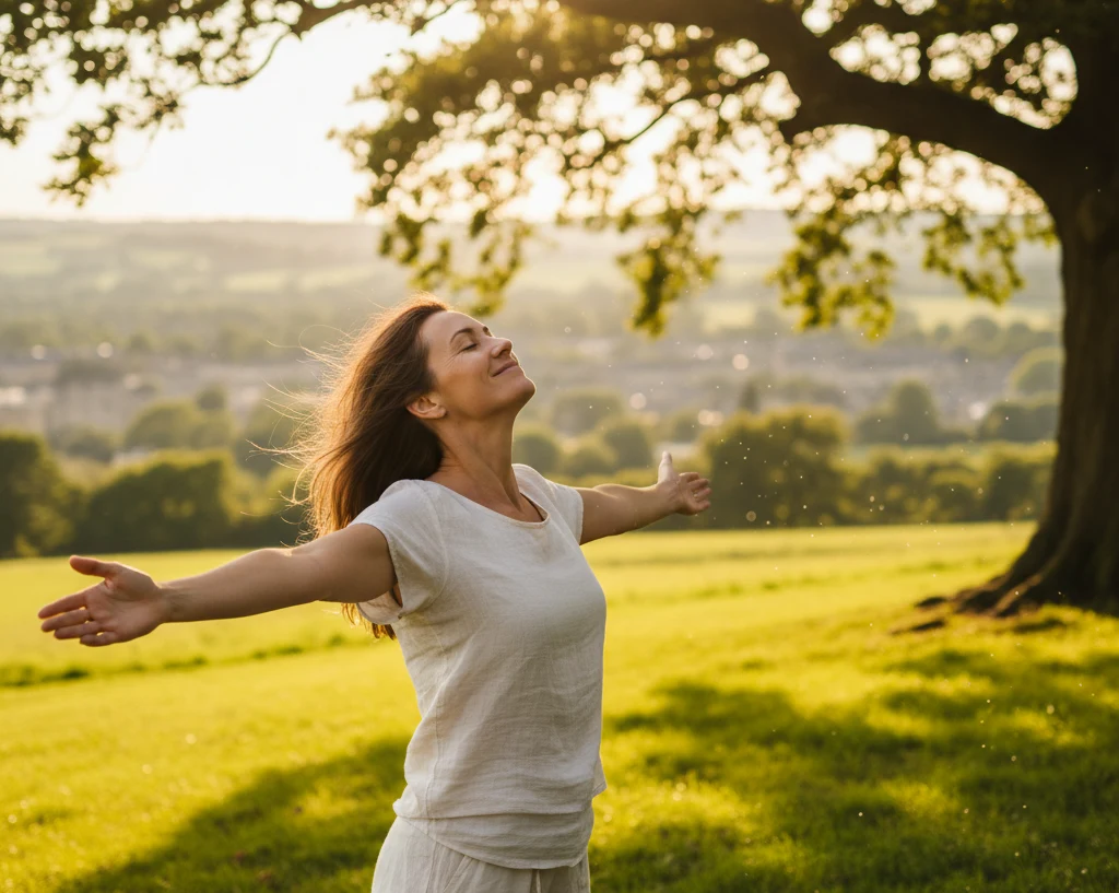 Person stretching in the morning sun